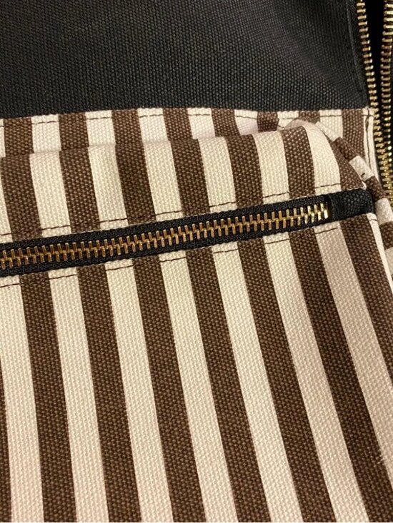 Henri Bendel black white brown striped canvas backpack large